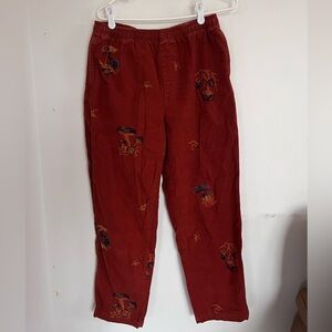Embroidered Red Women's Pants